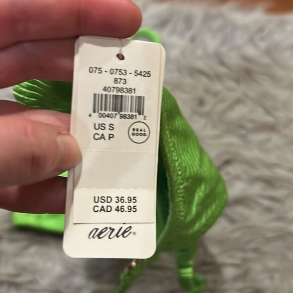 NWT aerie scoop bright lime green shimmer swimsuit top - Picture 3 of 5